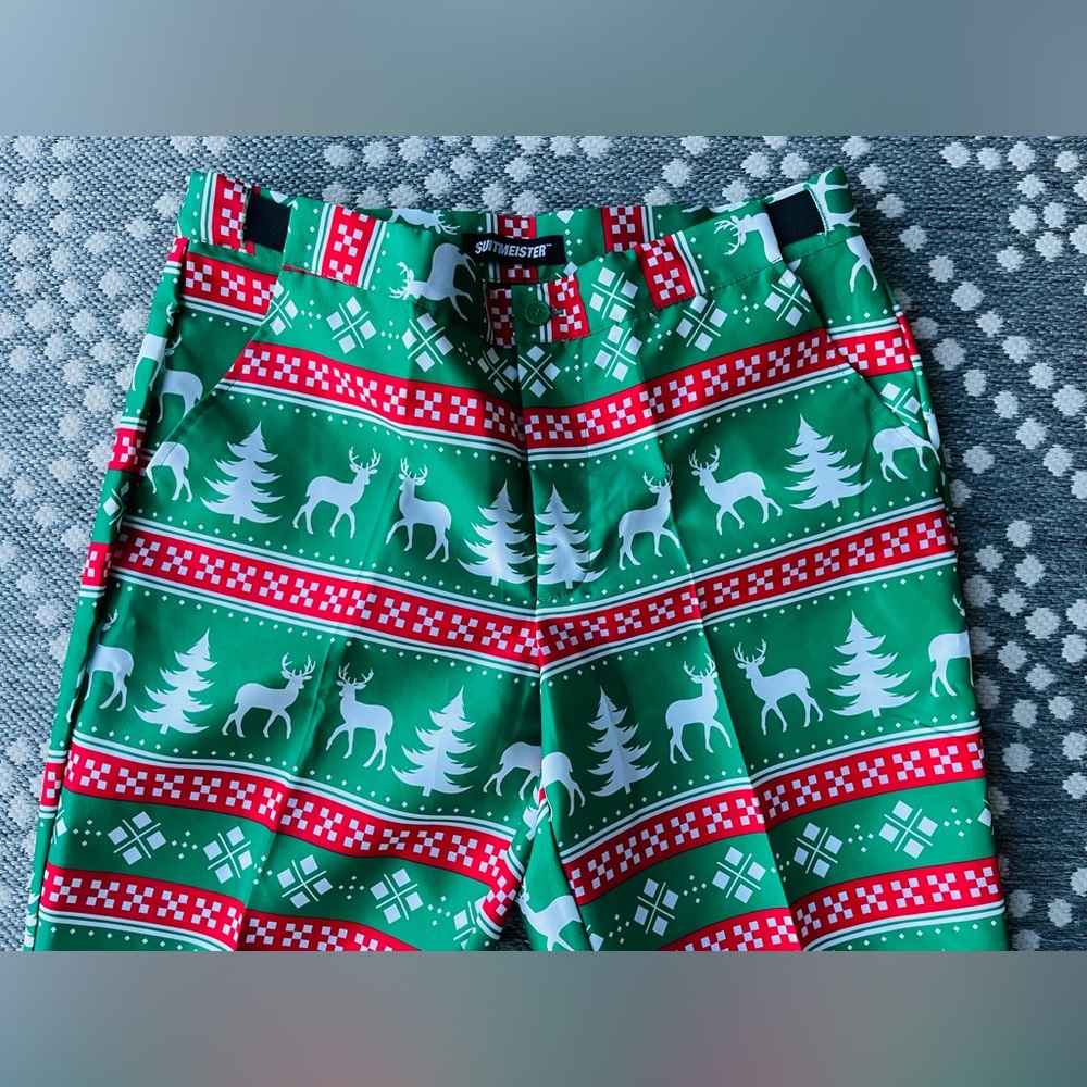 Christmas Holiday  Mens Suit Medium 38 40 Coat Jacket Pants Red Green Blazer - Picture 9 of 12
